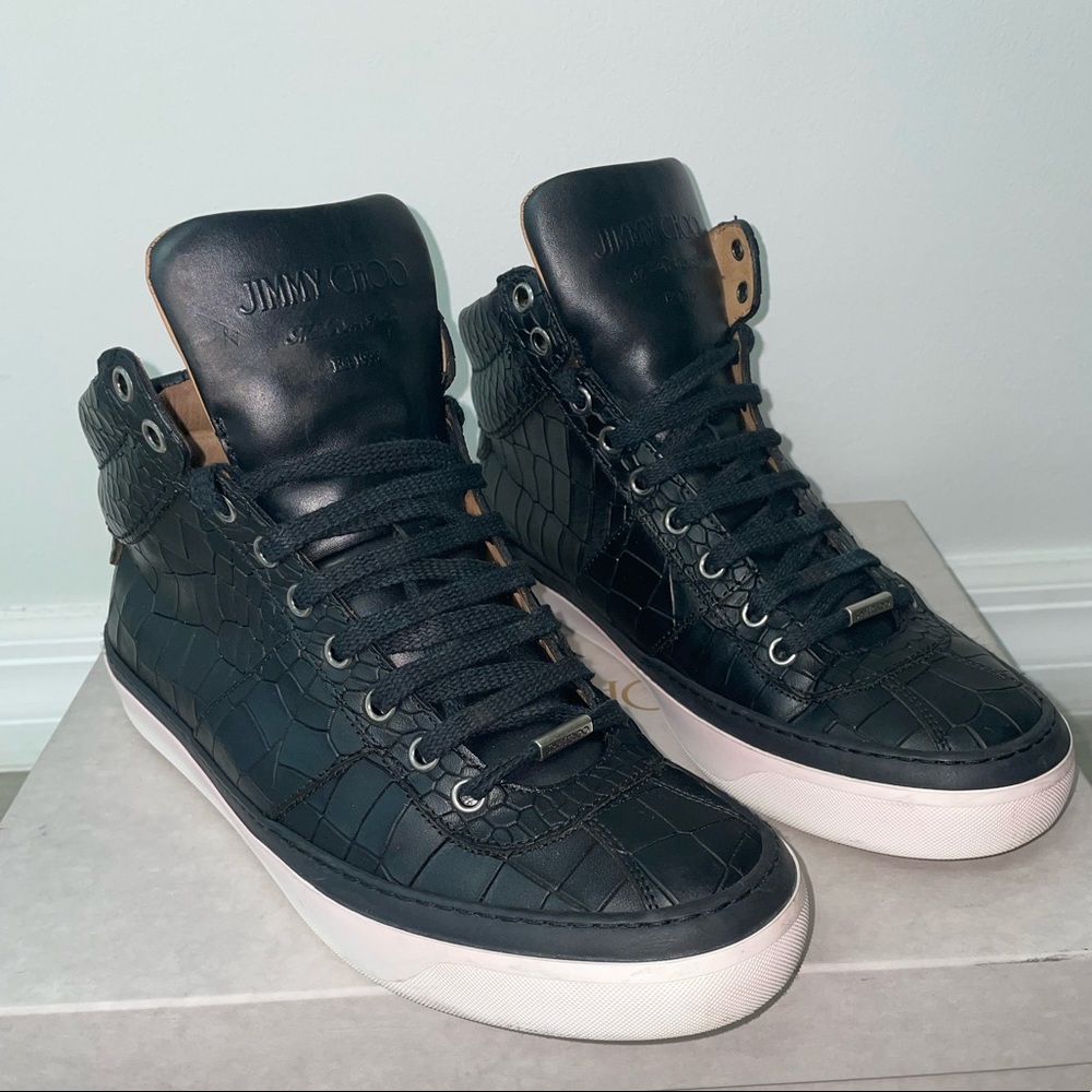 Men's Belgravia Crocodile-Embossed High-Top Sneakers, Black